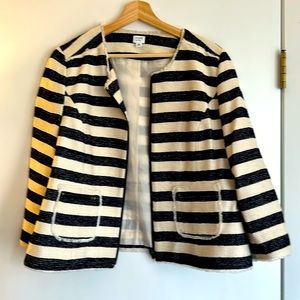 Navy and cream stripe lady jacket by Crown and Ivy.